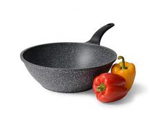 ProCook Granite Stone Wok - 30 cm - Wokpfanne - mit Stein verstärkte Antihaftbeschichtung - Granitoptik - Induktion - Pfanne