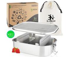 ECONIXE Brotdose Edelstahl mit 2 variablen Trennwänden + Beutel I Auslaufsichere Lunchbox, BPA- & plastikfreie Lunch Brotzeitbox mit Unterteilung [800ml] Nachhaltige Brotbox auch für Kinder + eBook