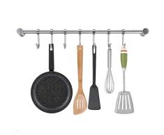 NACTECH Küchenreling Edelstahl Hängeleiste Küche Küchenutensilienhalter Rostfrei Pfannehalter Tassenhalter mit 7 Haken für Küchenhelfer Kochzubehör Küchenutensilien
