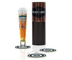 RITZENHOFF Black Label Bierglas von Petra Mohr, aus Kristallglas, 300 ml, mit fünf Bierdeckeln