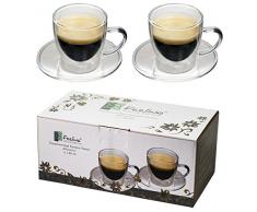 Feelino 2X 80ml doppelwandige Espresso-Tassen mit Henkel und Untersetzer, modern, Zeitloses Design in toller Verpackung, by
