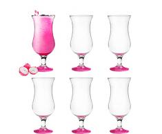Platinux Cocktailgläser 420ml aus Glas Set (6-Teilig) Longdrinkgläser Partygläser Milkshake Glas Groß Pink