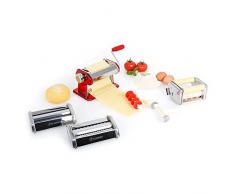 Klarstein Siena Rossa - Pasta Maker, Nudelmaschine, Pastamaschine, verchromter Edelstahl, Teigbreite 150 mm, Knetwalze verstellbar, Schneidwerkzeug, inkl. Teigschneider und Tischklemme, rot