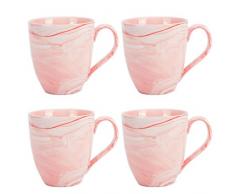 Hausmann & Söhne XXL Tasse weiß groß aus Porzellan in rosa Marmorierung | Jumbotasse 500 ml (550 ml randvoll) im 4er Set | Kaffeetasse/Teetasse groß | Kaffeebecher Marmor | Geschenkidee
