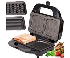 TZS First Austria - 3 in 1 Sandwichtoaster für XXL Toast-Scheiben Waffeleisen Tischgrill, Klick-System, Wechselplatten, Backampel, elektrischer Sandwichmaker mit Muschelform 900 Watt, Kontaktgrill