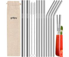 grilljoy 13pcs strohhalme Wiederverwendbare Metall-Trinkhalme - 8,5 Zoll Edelstahl-Trinkhalme - Kompatibel mit 20 Unzen Yeti-Becher Kaltgetränk - 6 gerade + 4 gebogen + 2 Bürsten + 1 Beutel