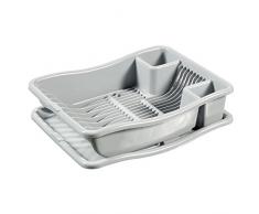 #0618 Geschirrständer für Teller, Tassen, Besteck mit Auffangkorb • Abtropfgestell Abtropfkorb Abtropfgitter Geschirrkorb Küche Korb