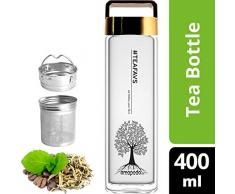 amapodo Teeflasche mit Sieb - Tee Flasche Glas to go - Tea Bottle 400ml (Gold)