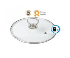 Kerafactum Topfdeckel Deckel aus Glas spülmaschinenfest hitzebeständiger Universaldeckel für Topf und Pfanne gehärtetes Qualitätsglas Glasdeckel Dampfloch hochwertiger Griff aus Edelstahl (28 cm)