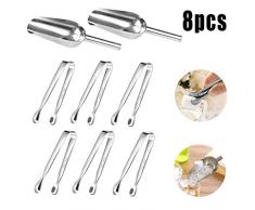 Camelize Edelstahl Zuckerzange Set,6 Stücke Zuckerzange und 2 Stücke Eisschaufel, Candy Salat Eiswürfelzange Süßigkeiten Zange Servierzange für Hochzeit Party Candy Bar Büfett Grill