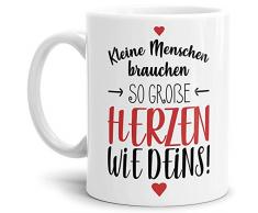 Erzieher-Tasse mit Spruch Kleine Menschen brauchen große Herzen - Kindergarten/Abschied/Geschenk-Idee/Dankeschön/Kita/Weiß