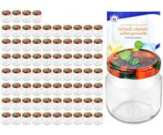 MamboCat 75er Set Rundgläser 212 ml nieder Deckelfarbe Obst Dekor to 66 inkl. Diamant Gelierzauber Rezeptheft, Marmeladengläser, Einmachgläser, Einweckgläser, Gläser