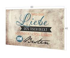 GRAZDesign Glasrückwand Küche grau, Rückwand Küche Spruch, Küchen Spritzschutz Herd Liebe den Tisch deckt, Küchenrückwand Glas braun / 60x40cm