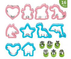ilauke Brot Ausstecher Set 16tlg Sandwich Ausstecher Kinder mit Gemüse Ausstechformen für müheloses Schneiden - Dino, Stern Ausstechformen für Kinder Bento Box Zubehör