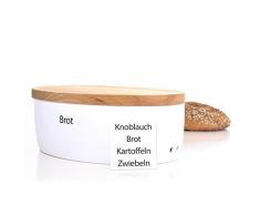 Continenta Brottopf oval mit Holzdeckel, gefräste Kanten, Rückseite als Schneidebrett nutzbar, Brotkasten mit Belüftung, Größe: 36 x 23 x 13,5 cm
