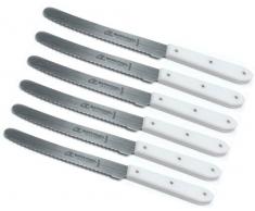 Tafelmesser Tischmesser 6 x Vespermesser POM spitz mit Welle /// Messer Solingen Griffe POM dreifach genietet, Weiß