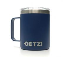 OETZI Henkel 340, Edelstahl Thermobecher 340 ml, Isolierbecher, Trinkbecher, Kaffeetasse, Deckel mit Trinköffnung (Blau)