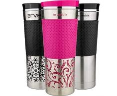 Vakuum Isolierte Reisebecher | Edelstahl Kaffeeflasche, Thermobecher | Einhändig offen zum Trinken, doppelwandig und auslaufsicher Thermobecher mit 360 ° Deckel - 450 ml (Rot)