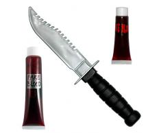 Survivalmesser mit 2 Tuben Blut Sägemesser Kunstblut Halloween Theatermesser Kostümzubehör Messer