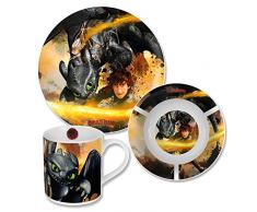Dragons Geschirr-Frühstück-Set Porzellan | 3-teilig | Ohnezahn