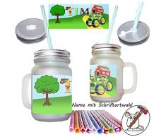 Traktor Henkelglas mit Name/Mason Jar/mit Deckel und Mehrweg-Trinkhalm/Glas/Sommerglas/Glas mit Deckel, Henkel und Strohhalm/Bulldog/Personalisiert/Geschenk/Geschenkidee/mit Name/mit Namen