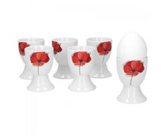 Van Well 6er Set Eierbecher Monika | rund Ø 48 mm | H 70 mm | Eierständer hoch | Egg Cup | Mohn-Blume rot | edles Porzellan-Geschirr | Gastronomie