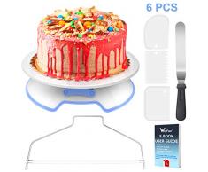 WisFox Tortenplatte Drehbar Abschließbar Tortenständer Kuchen Drehteller Cake Decorating Turntable mit 1 Winkelpalette, 3 Icing Smoother, 1 Kuchen Cutter, für Backen Gebäck, 31x7.7 cm Weiß
