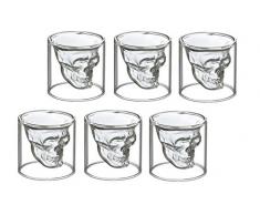 FuKiPro Funky Kitchen Products 6X Totenkopf Schnapsglas Schädel Skull Head Shot Totenkopf Vodka Schnaps Glas Stamper (25 ml)