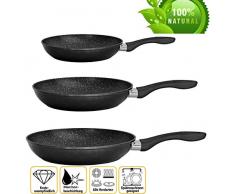 Ertex 3 TLG. Pfannenset Bratpfannen Marmor Granit Pfanne Set Induktion Antihaft Beschichtung Bratpfannenset 20 cm | 24 cm | 28 cm | (Schwarz/Black)