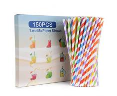 LessMo 150 Stk. Papierstrohhalme, Biologisch Abbaubare Einweg Trinkhalme, Lebensmittelecht, 6 Farben
