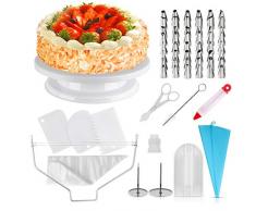 homeasy Kuchen Drehteller Tortenplatte drehbar Tortenständer 71-Set mit Edelstahl Spritztüllen, Silikonbeutel und Einweg Spritzbeutel
