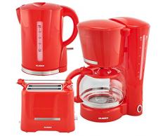 Alaska Frühstücksset 3 in 1 2209 | Wasserkocher Toaster Kaffeemaschine rot | 3 teilige Kombination im retro Vintage Stil | Filtermaschine mit Glaskanne für 12 Tassen
