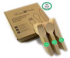 Grüner Panda 150er Box Einwegbesteck Set aus Holz, umweltfreundlich kompostierbar besteck für Grillfeste, Geburtstage, Camping, Bio einweggeschirr (50 Holzgabeln, 50 Holzmesser, 50 Holzlöffel)