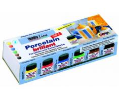 Kreul 16600 - Glass und Porcelain classic, brillante Glas- und Porzellanmalfarbe auf Wasserbasis, schnelltrocknend, deckend, 6 x 20 ml in gelb, rot, blau, grün, cognac und schwarz sowie ein Pinsel