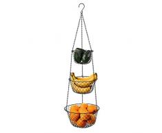 Malmo Hängekorb 3 stöckiger Pflanzen-,Gemüse-,Obstkorb, Verschiedene Ausführungen zur Aufbewahrung, Aufhängen 84cm für Küche und Zimmer bis zu 5kg belastbar Farbe: schwarz