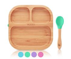 bambuskind® Kinderteller mit Saugnapf I Inkl. Rezepte-Ebook I rutschfester Babyteller aus nachhaltigem Bambus mit flexiblem Löffel I Kindergeschirr-Set zum Essen lernen