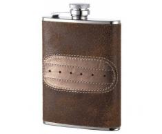 Herbertz-Taschenflasche, 170 ml, Edelstahl, gesicherter Verschluß, braune Belederung