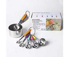 Messbecher und Löffel Set aus 10 Stück inkl. 5 Messbecher und 5 Messlöffel Metall zum Messen von trockenen und flüssigen Zutaten 10 Piece silber