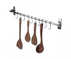 YXZQ-Regal, Küchenschiene, Edelstahl-Küchenschienenregal Wandmontiertes Hängeschienen-Lagerregal mit 10 Haken für Küche, Bad, 59,5-9 - 3 cm