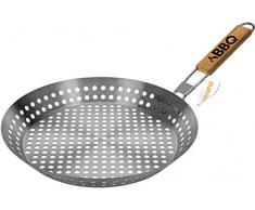 matrasa Grillpfanne gelocht - aus Edelstahl mit klappbarem Holzgriff - Ø 30 cm - BBQ Pfanne