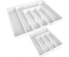 TW24 Alpina Besteckkasten ausziehbar mit Farbwahl 27-44cm für Schubladen Besteckfach Kunststoff Besteckeinsatz Schubladeneinsatz (Weiß)