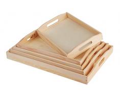 VBS Holztablett-Set 5 Stück verschiedene Größen Tablett Serviertablett Dekotablett Küchentablett Servieren Serviettentechnik Décopatch Brandmalen