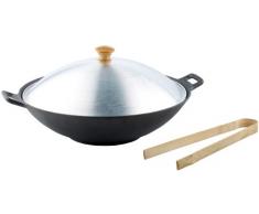 Tornwald-Schmiede Wok Pfanne: Gusseisen Wok Set, 37cm (Asiatische Wok Gemüse Bratpfanne, Induktion)