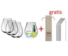 Riedel O 5515/67 Gin Tonic Optical Gläser Set 4 Stück + Gratis 4er Set EKM Living Edelstahl Strohhalme (Silber)