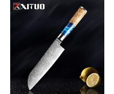 Scharf Damaszenerstahl VG10 Santoku Messer Kochmesser Raw Fischfilet Fischküchenmesser Blau Harz Farbe Holz handhabendes Werkzeug Kochen Hackbeil (Color : A)