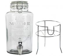 Monster24 Hochwertiger Getränkespender 3 Liter aus Glas mit Ständer und Zapfhahn Prägung Schriftzug Glasdeckel Wasserspender Limonadenspender Saftspender Bowle Dispenser Trinkspender Schorle