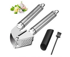 qobobo® Premium Edelstahl Knoblauch presse, Garlic Press, Knoblauchbrecher mit Silikon Knoblauchschäler