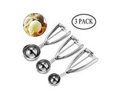 GCOA 3 Stück Eisportionierer Edelstahl für Eiscreme, Melone, Fleischbällchen, Kuchen Teig, Plätzchen - 3 Größen Eislöffel, 6CM 5CM 4CM