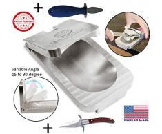 J&J Products EZ – Oyster Verstellbarer Winkelöffner mit Austern-Zuschlagmesser mit Holzgriff und Austern-Messer mit Kunststoffgriff