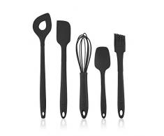 Kochblume Back Set 5-teilig | Backlöffel, Teigschaber M, Flexlöffel M, Schneebesen M, Pinsel M | in der pinken Box (anthrazit)